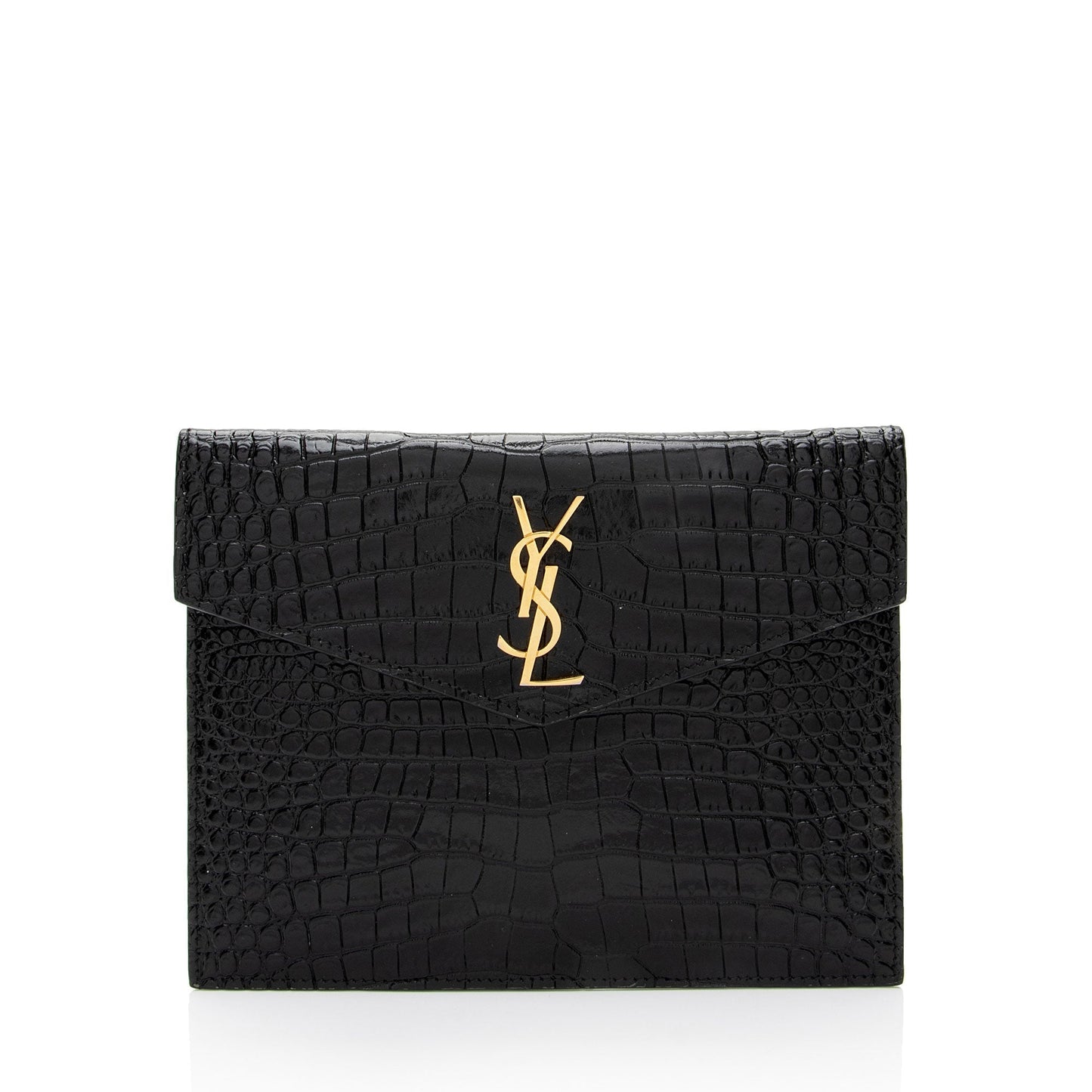 Saint Laurent Croc Embossed Leather Monogram Baby Uptown Clutch ZduBsW