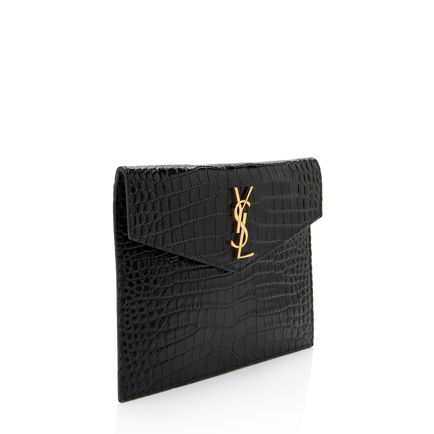 Saint Laurent Croc Embossed Leather Monogram Baby Uptown Clutch ZduBsW