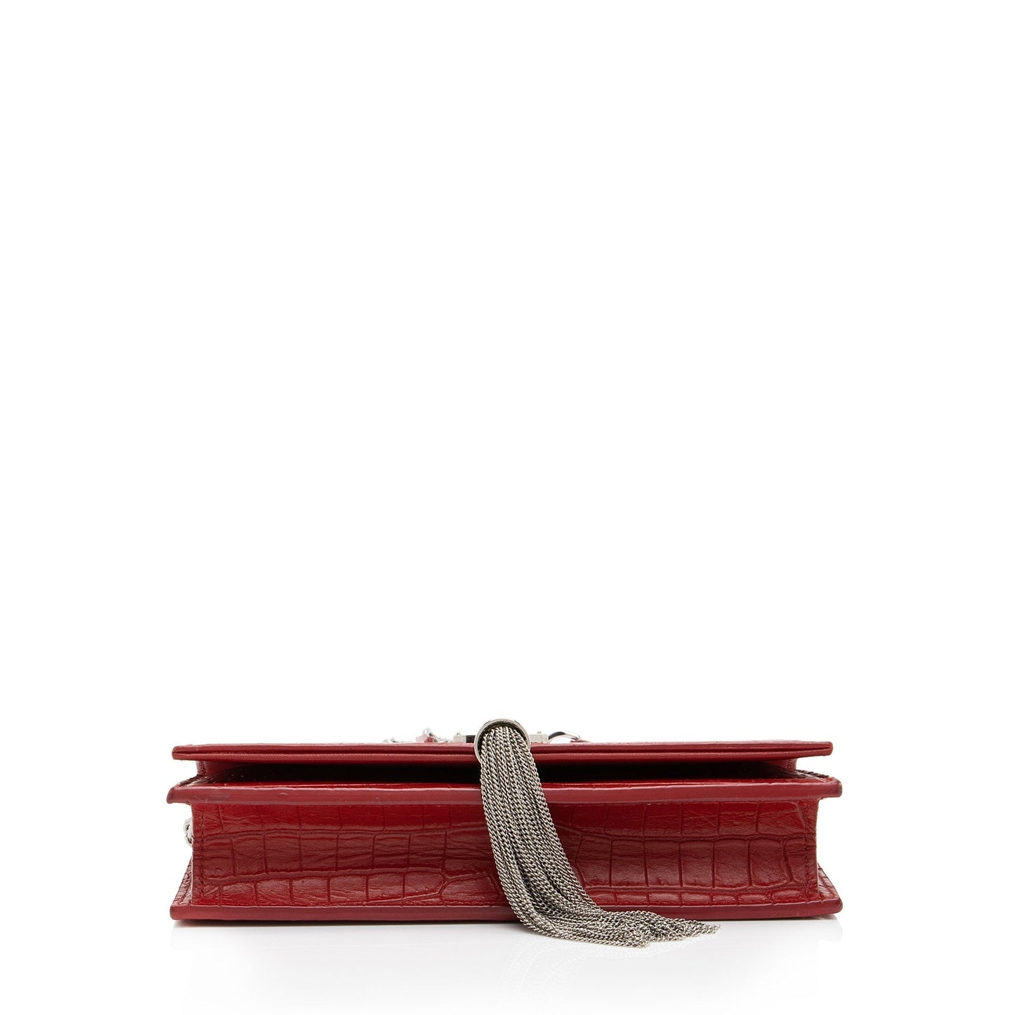 Saint Laurent Croc Embossed Leather Monogram Kate Tassel Chain Wallet AKAj5y