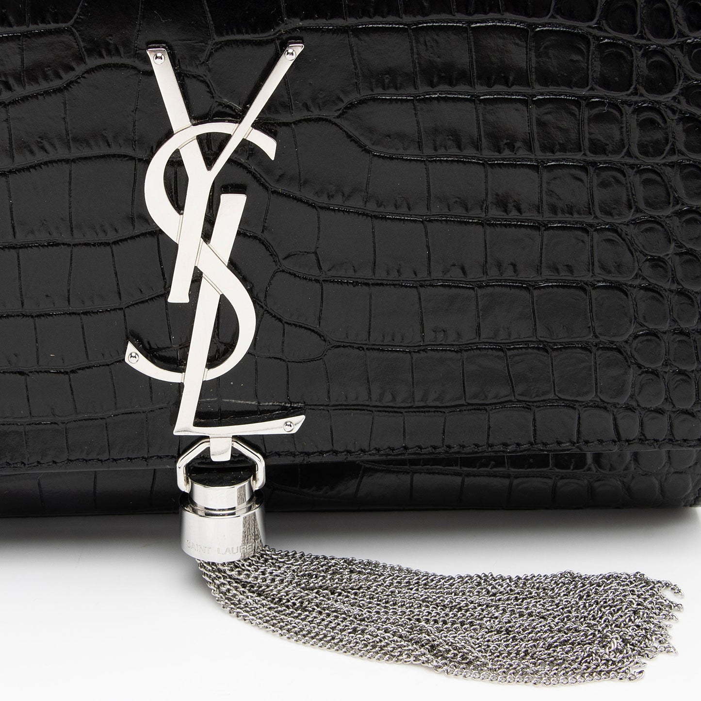 Saint Laurent Croc Embossed Leather Monogram Kate Tassel Small Shoulder Bag BWswR2