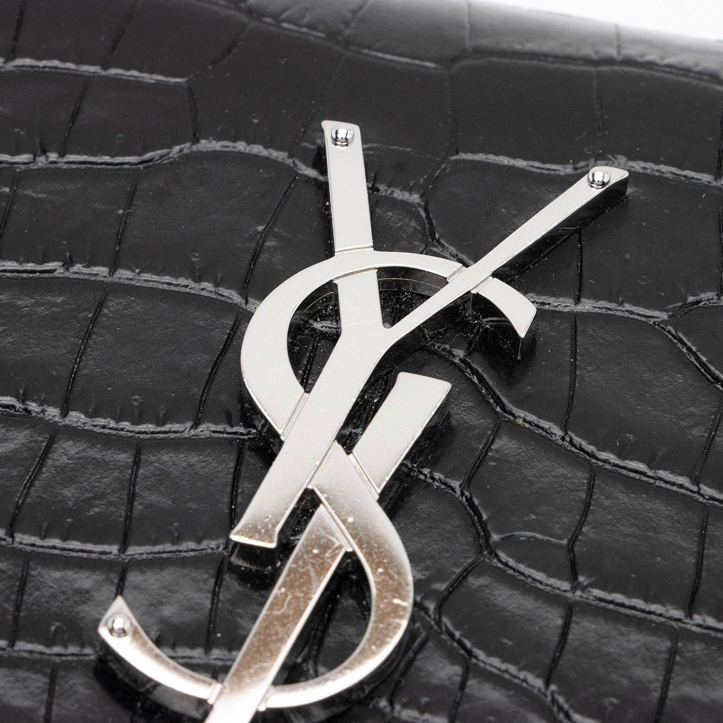 Saint Laurent Croc Embossed Leather Monogram Kate Tassel Small Shoulder Bag BWswR2