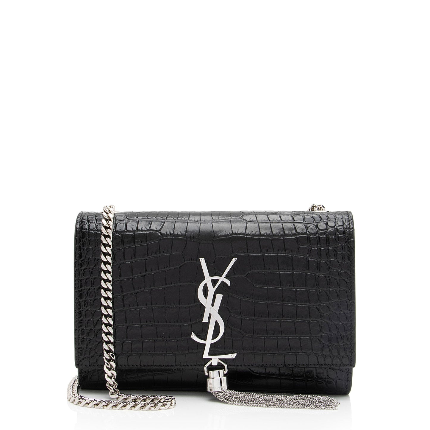 Saint Laurent Croc Embossed Leather Monogram Kate Tassel Small Shoulder Bag BWswR2