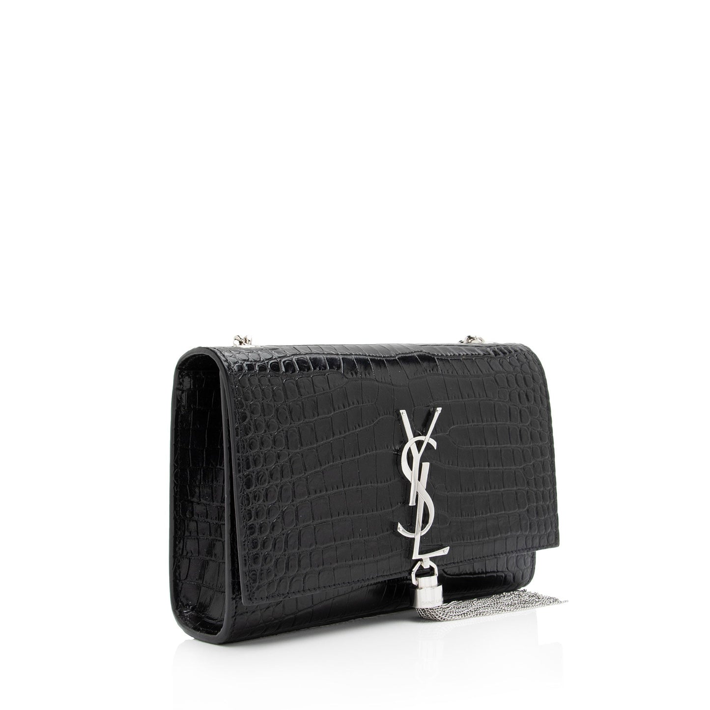 Saint Laurent Croc Embossed Leather Monogram Kate Tassel Small Shoulder Bag BWswR2