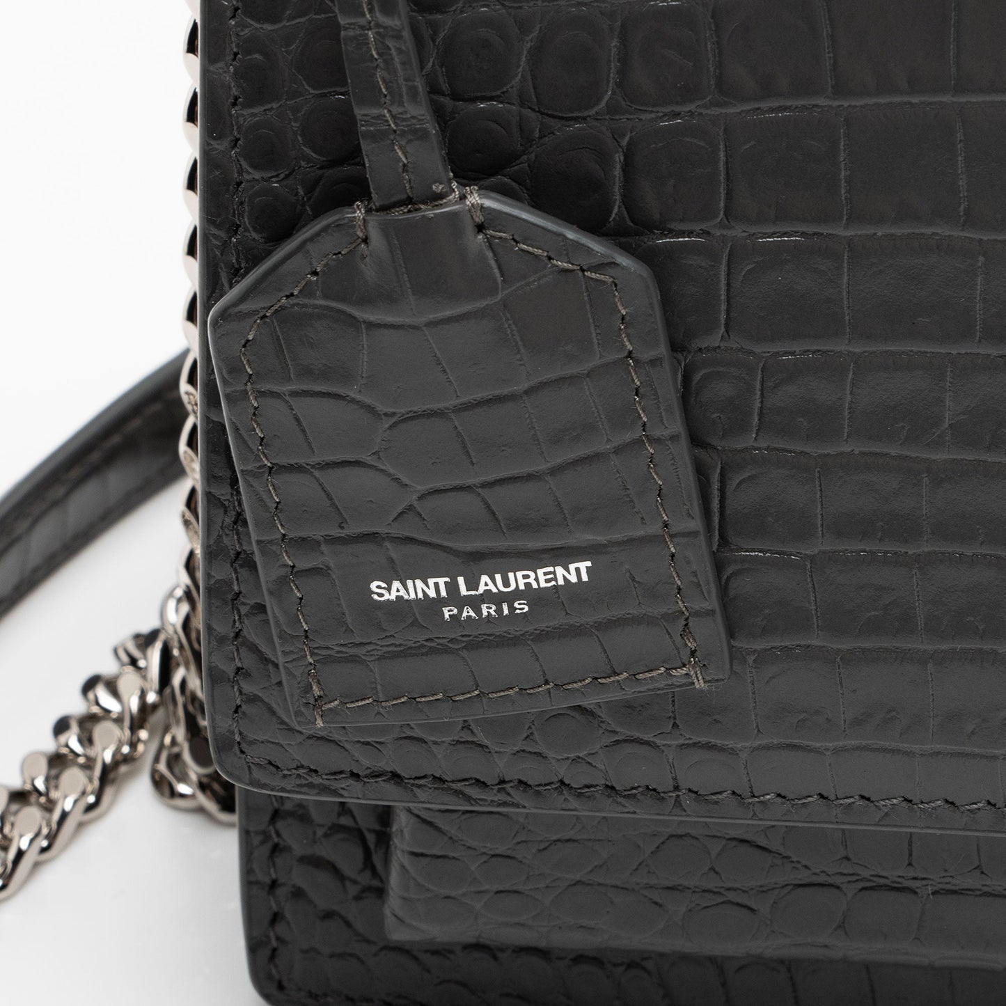Saint Laurent Croc Embossed Leather Monogram Sunset Medium Shoulder Bag dhitYI