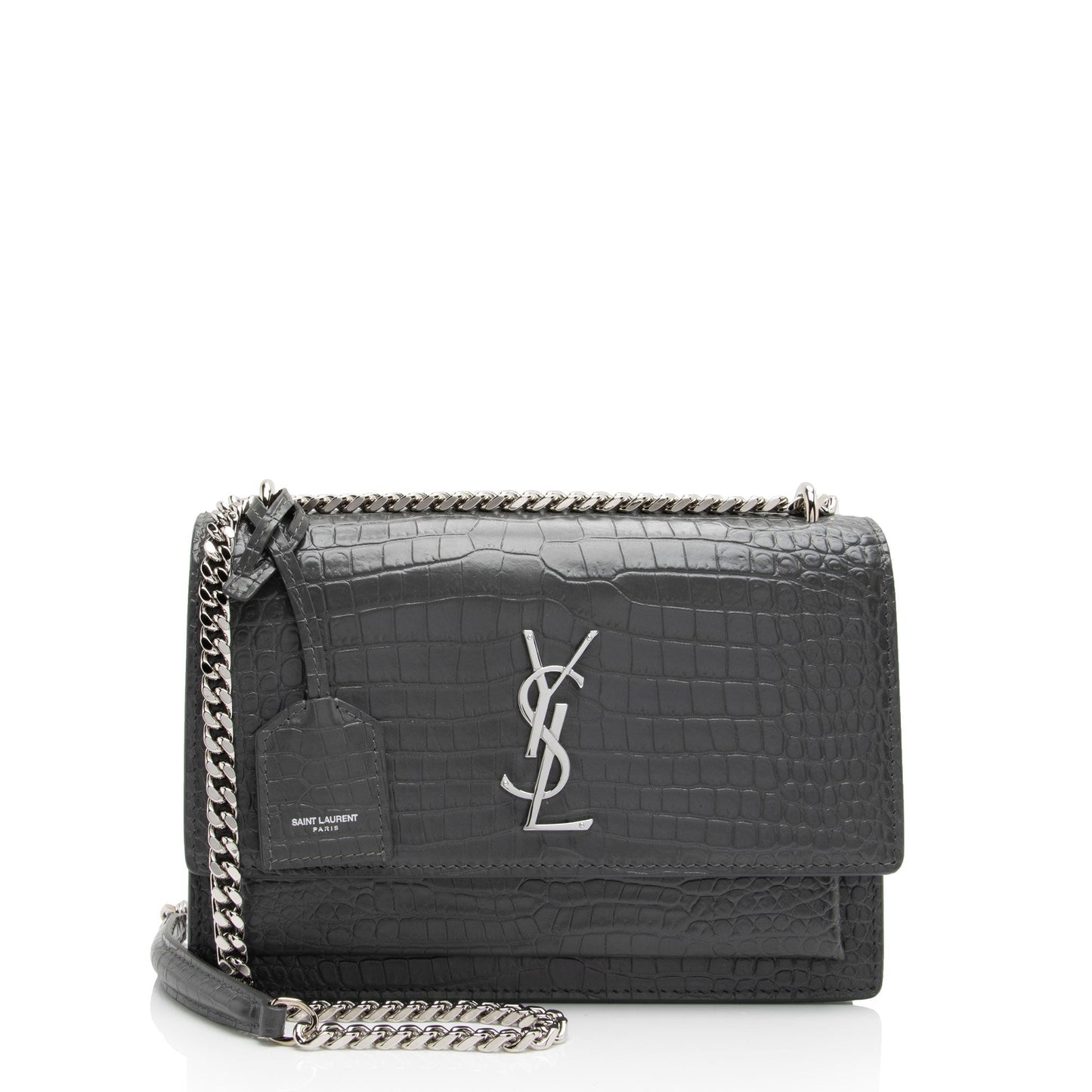 Saint Laurent Croc Embossed Leather Monogram Sunset Medium Shoulder Bag dhitYI