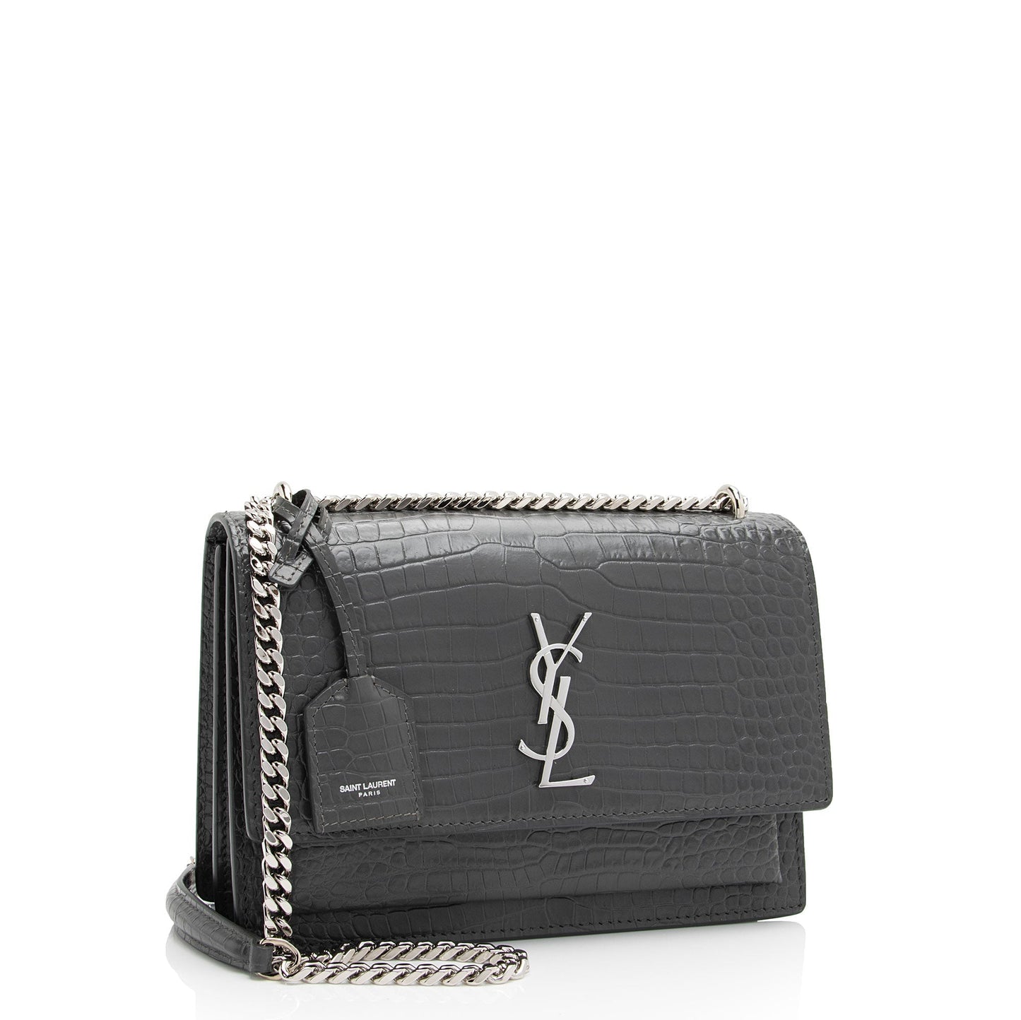 Saint Laurent Croc Embossed Leather Monogram Sunset Medium Shoulder Bag dhitYI