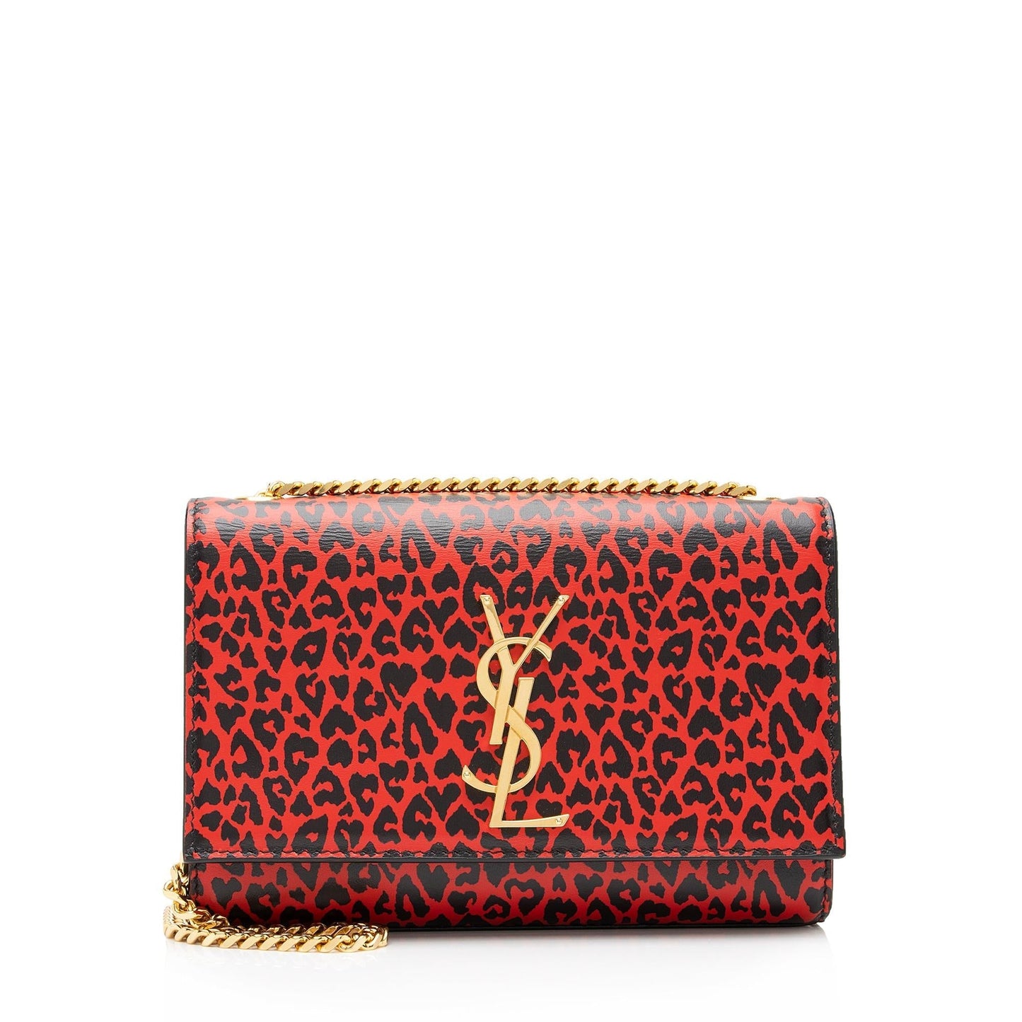 Saint Laurent Leopard Heart Print Leather Monogram Kate Chain Small Shoulder Bag Z47rYb