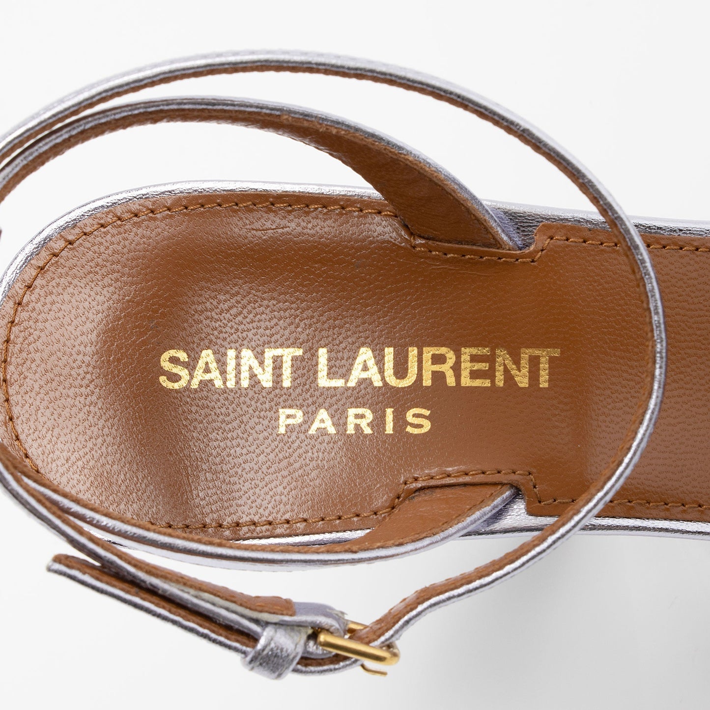 Saint Laurent Metallic Leather Tina Sandals - Size 6.5 / 36.5 O21f4G