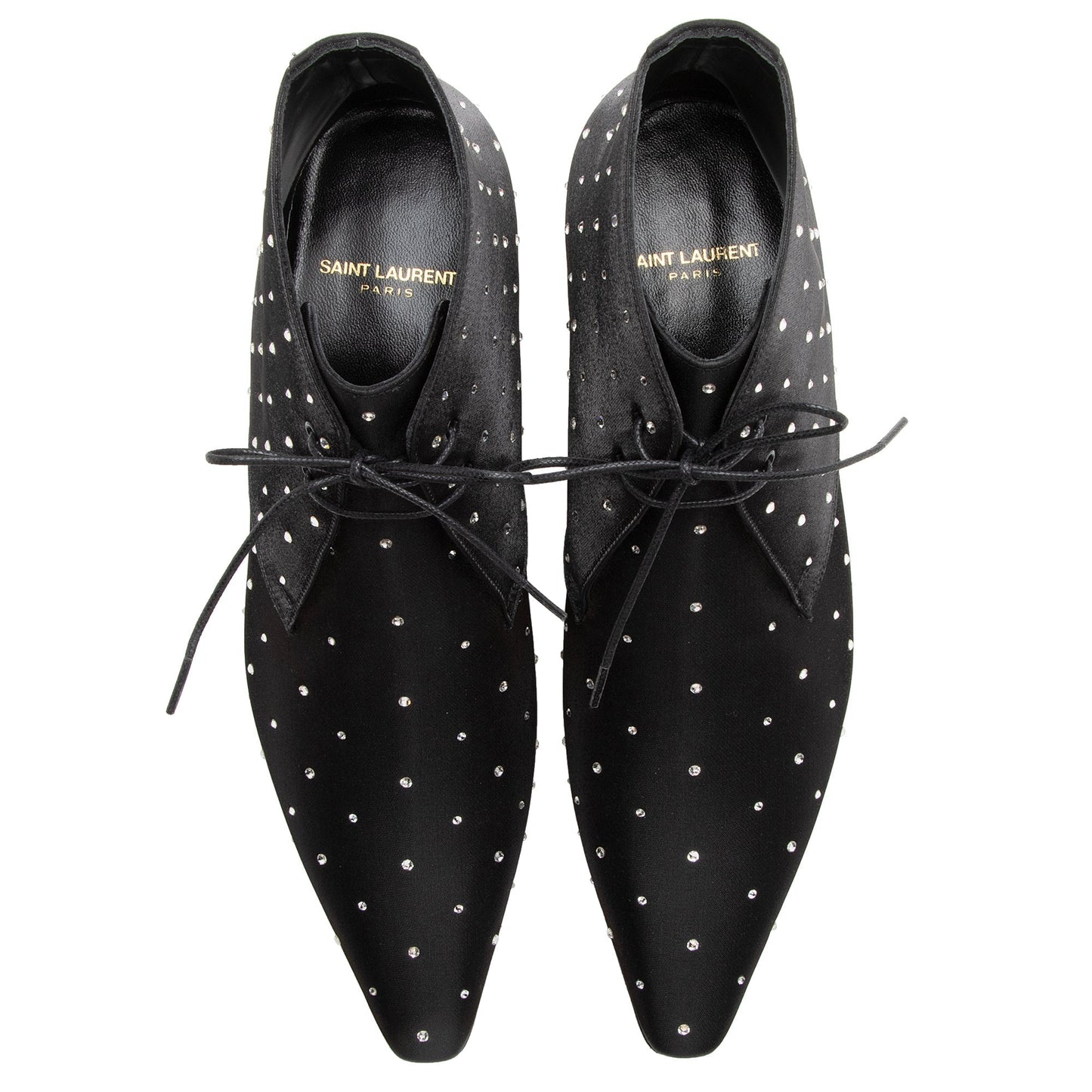 Saint Laurent Satin Crystal Lace Up Ankle Boots - Size 9.5 / 39.5 22503