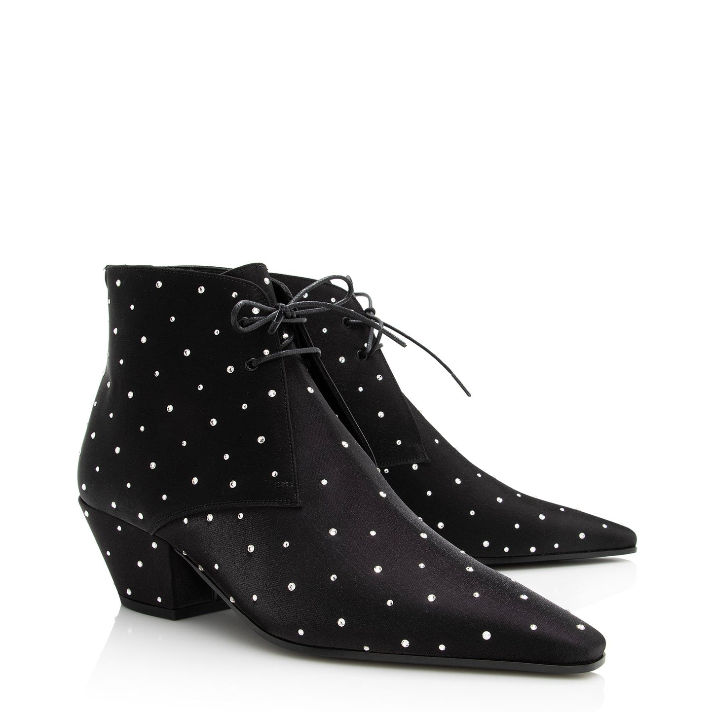 Saint Laurent Satin Crystal Lace Up Ankle Boots - Size 9.5 / 39.5 22503