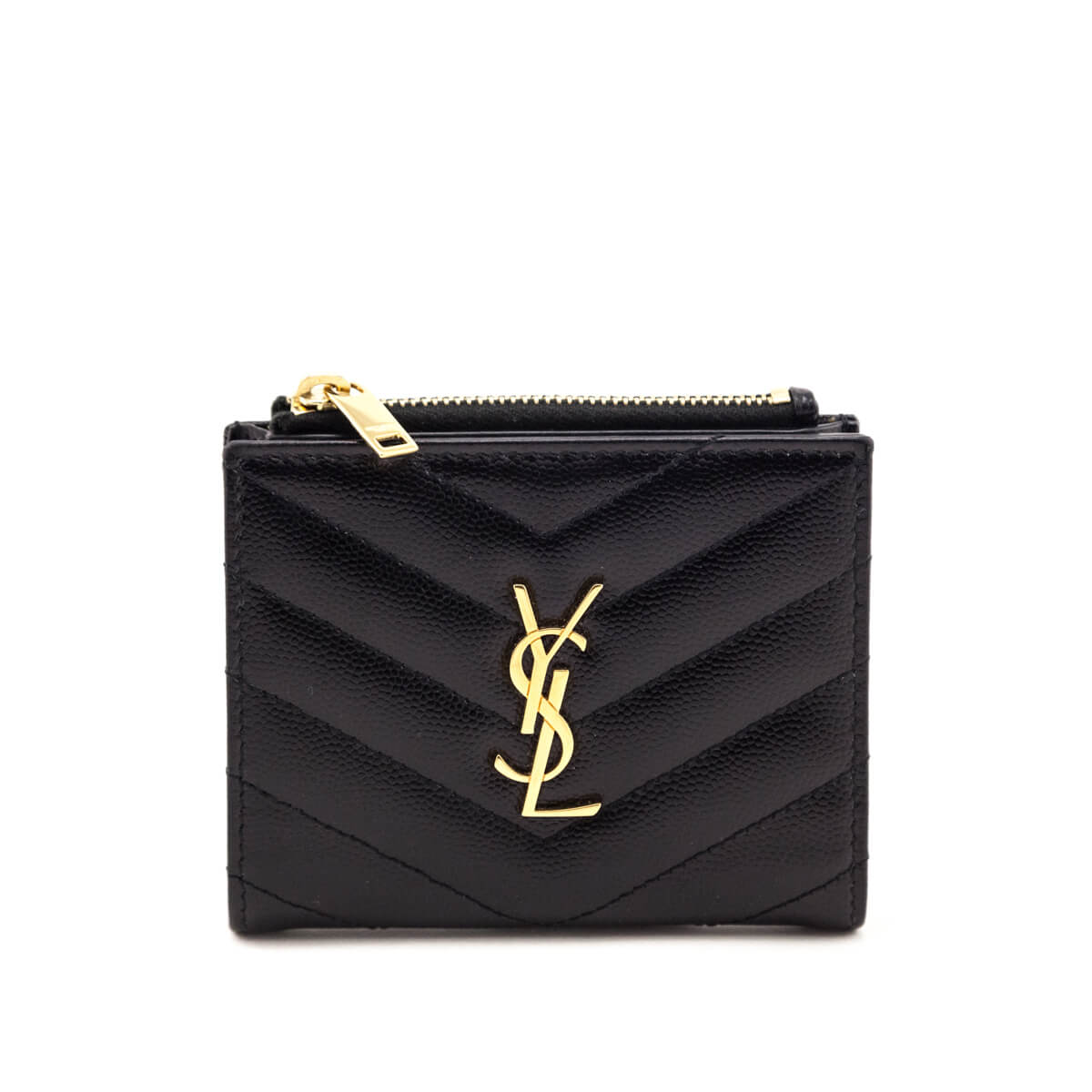Luxury Saint Laurent Trending 2025 Black Grain De Poudre Matelasse Chevron Cassandre Bi-Fold Wallet