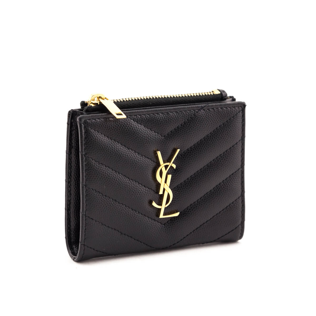 Luxury Saint Laurent Trending 2025 Black Grain De Poudre Matelasse Chevron Cassandre Bi-Fold Wallet