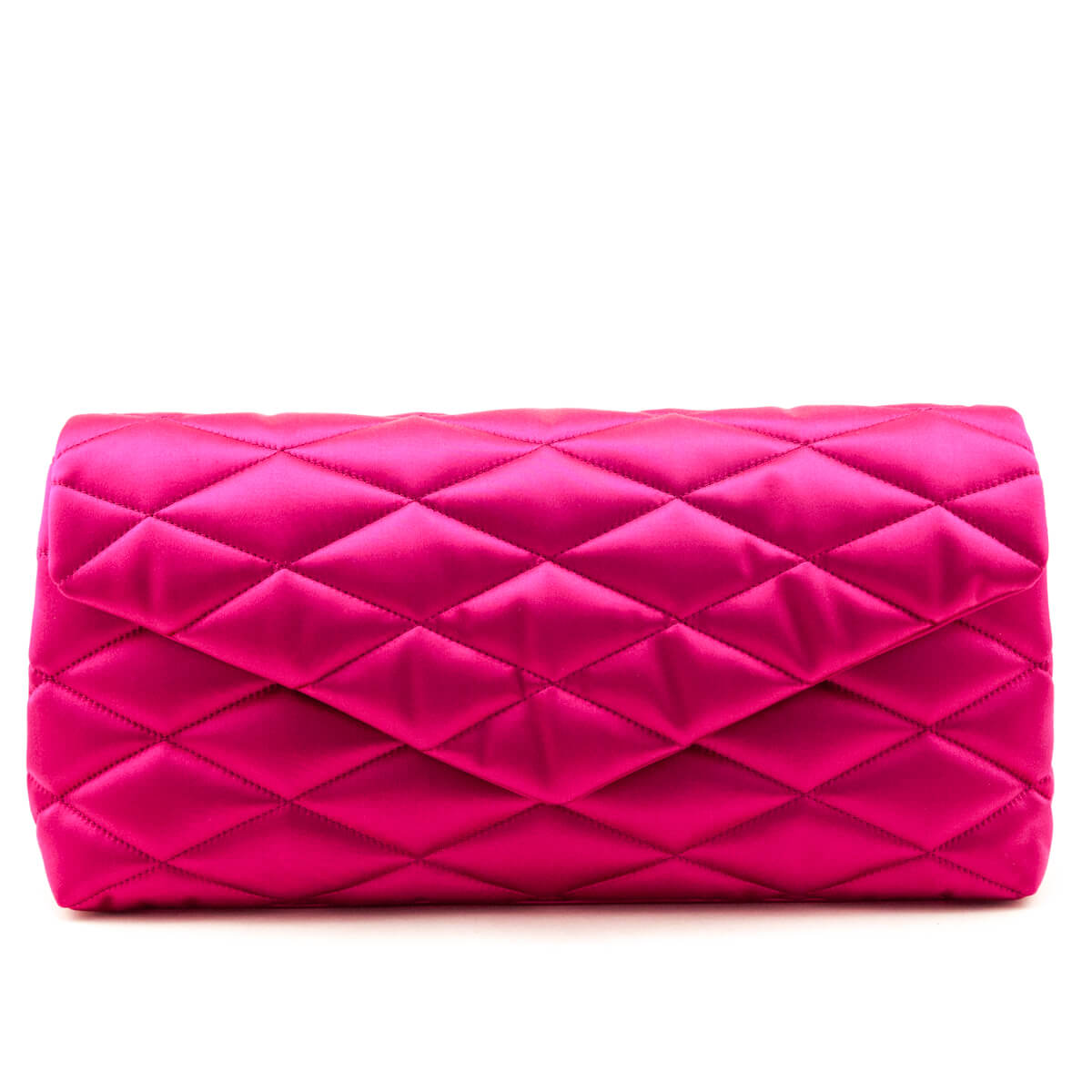 Saint Laurent Bubblegum Satin Quilted Large Sade Puffer Clutch