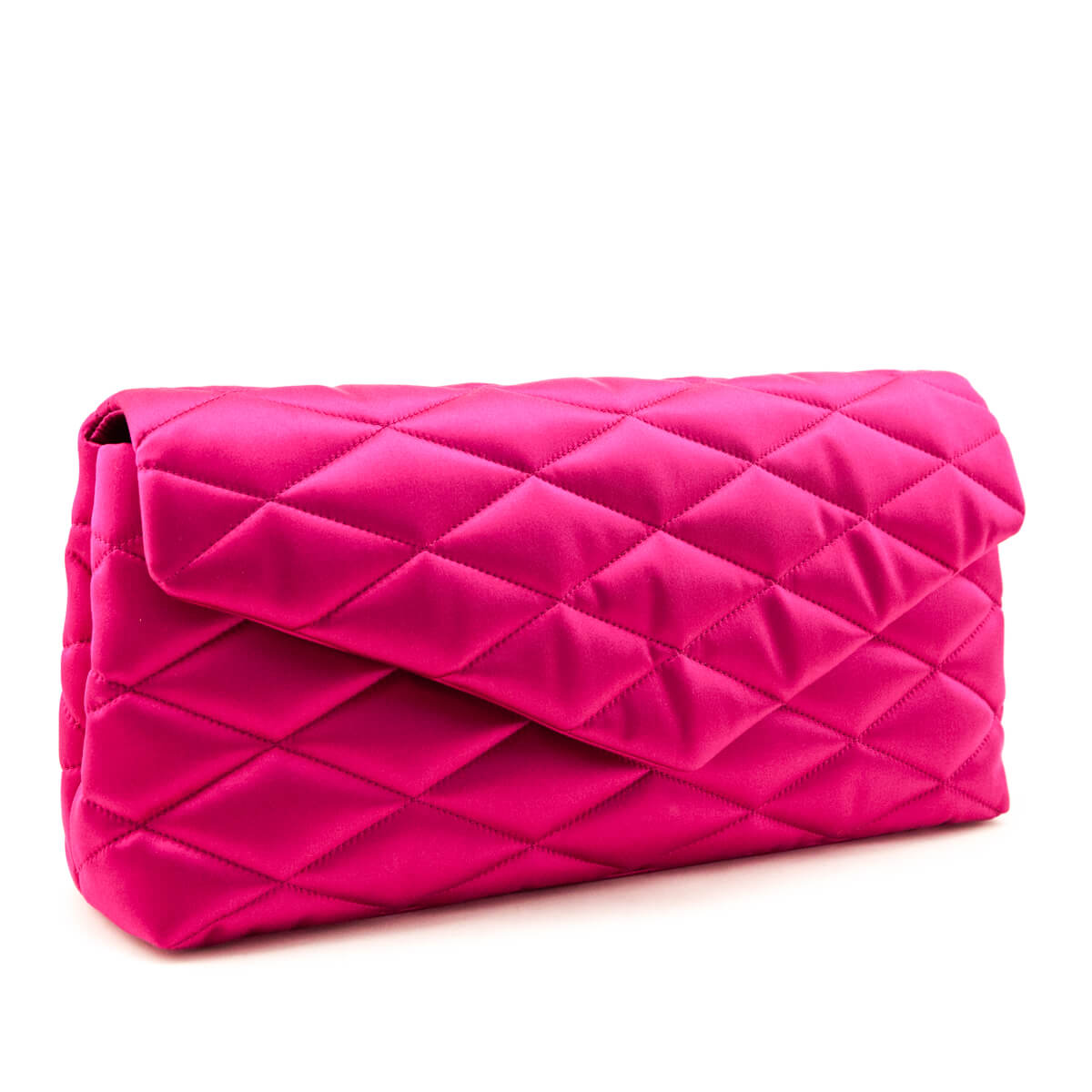Saint Laurent Bubblegum Satin Quilted Large Sade Puffer Clutch