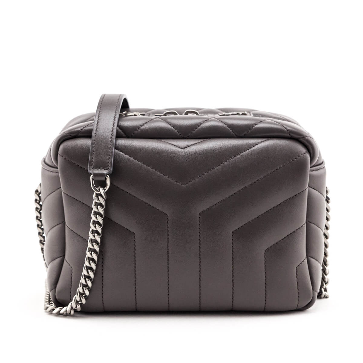 Saint Laurent Earth Calfskin Y Quilted Monogram Small Loulou Bowling Bag