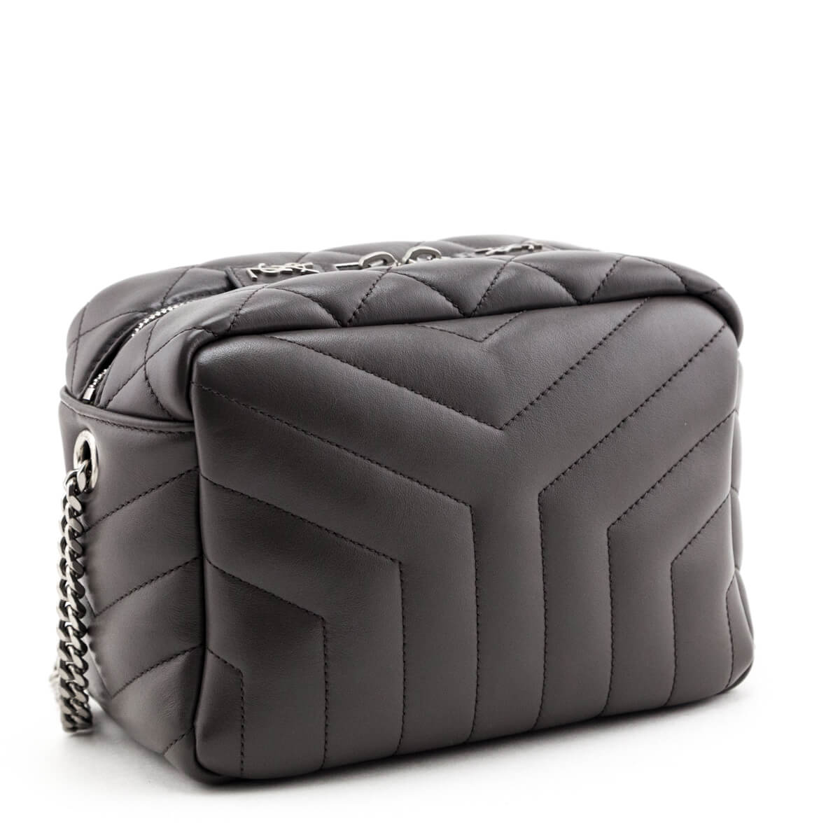 Saint Laurent Earth Calfskin Y Quilted Monogram Small Loulou Bowling Bag