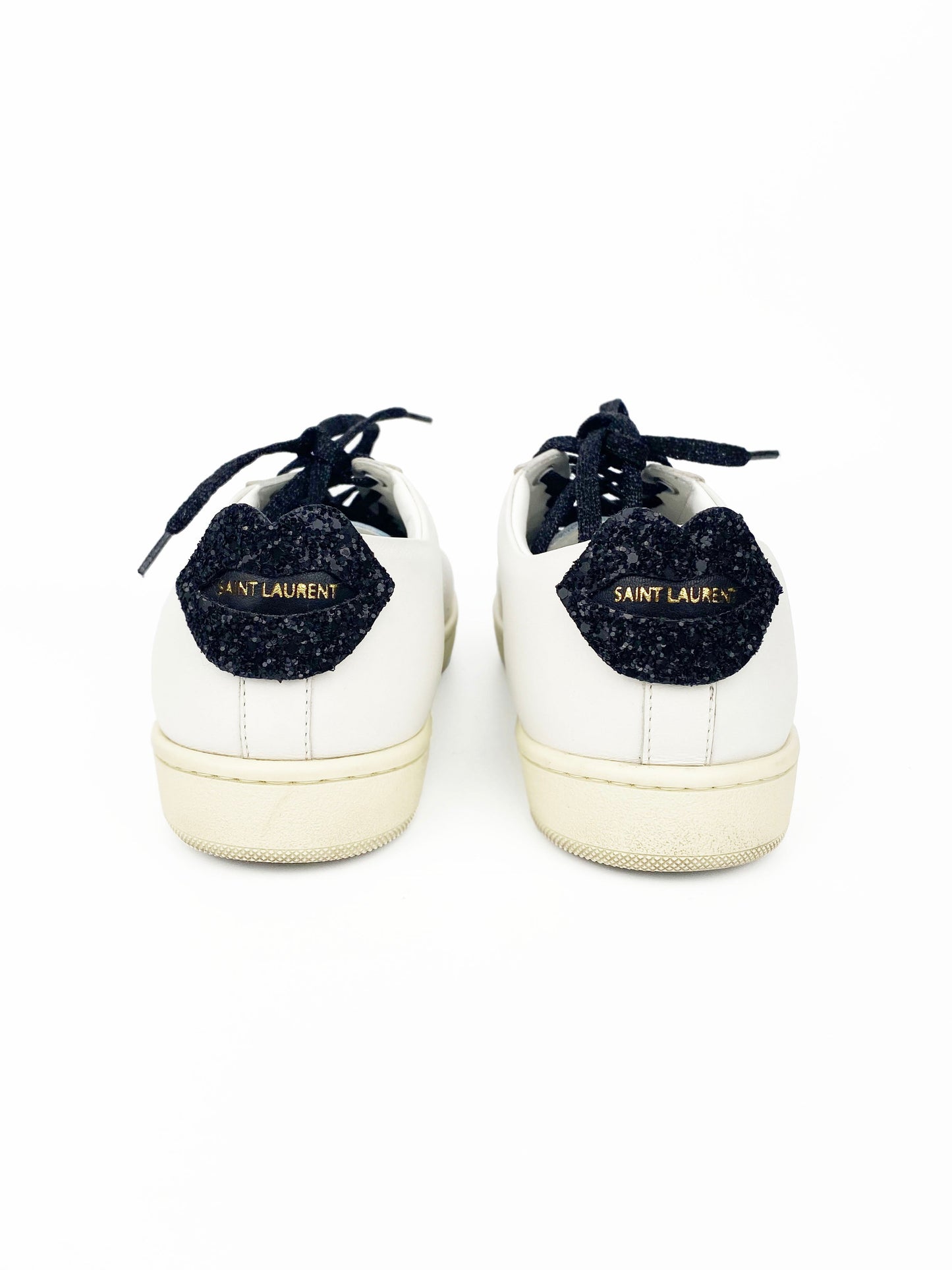 Saint Laurent White Glitter Lips Sneakers 38