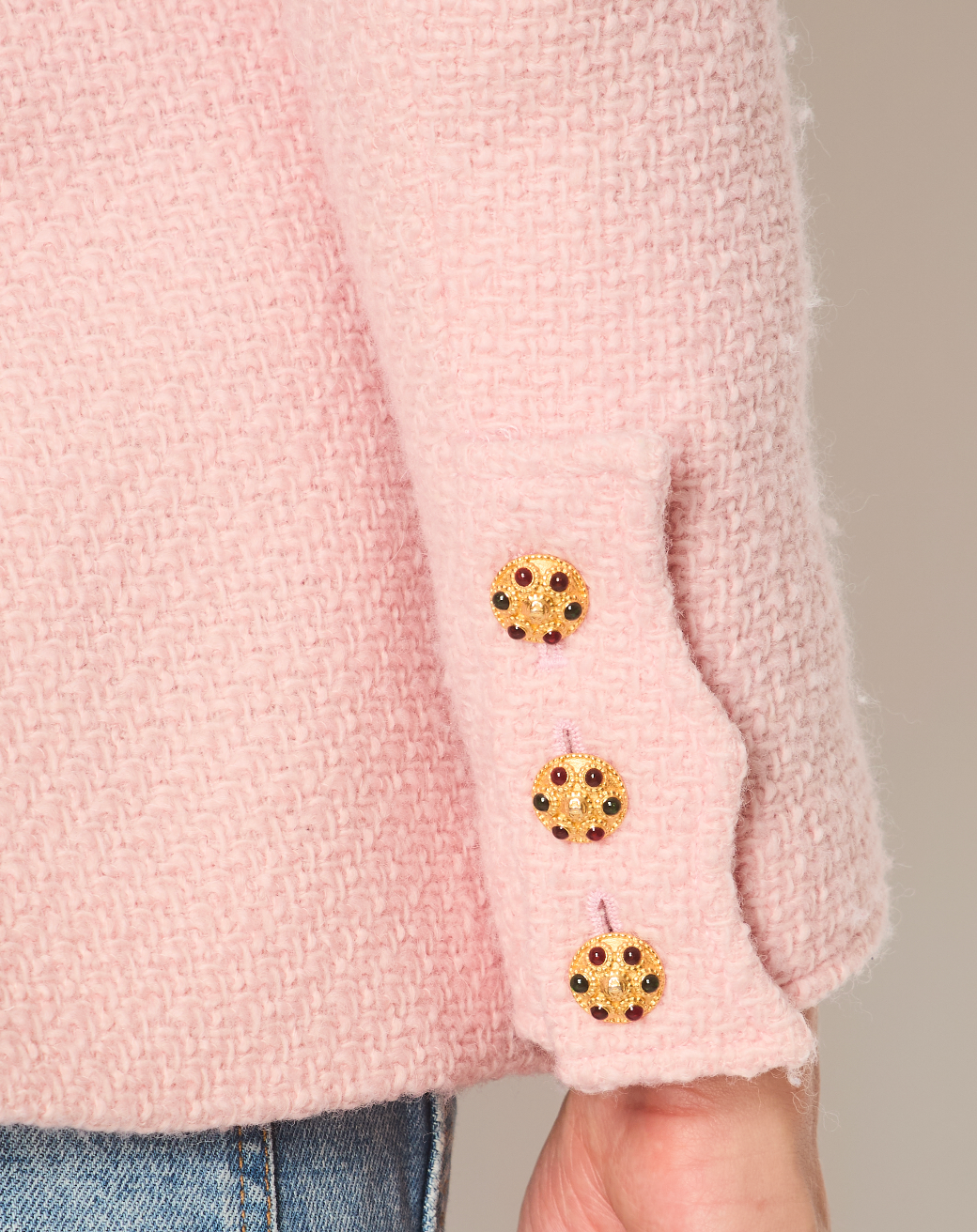 Chanel 96/A   Pastel Pink Tweed Jacket with Gold Gripoix Buttons and Pocket Details FR 38 (UK 10)