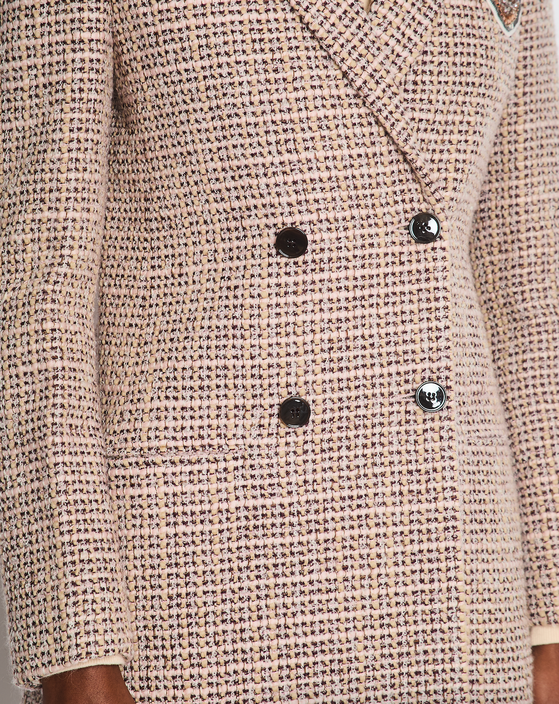 Christian Dior Pink, Burgundy Wool Tweed Coat with Embellished Patch Work Logo Size FR 40 (UK 12)