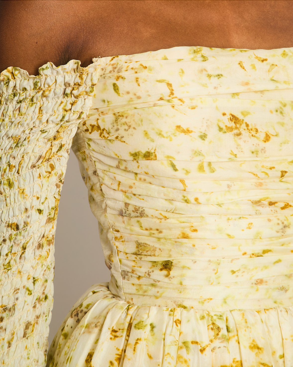 Clio Peppiatt Yellow and White Melva Off Shoulder Mini Dress Size XS (UK 6)