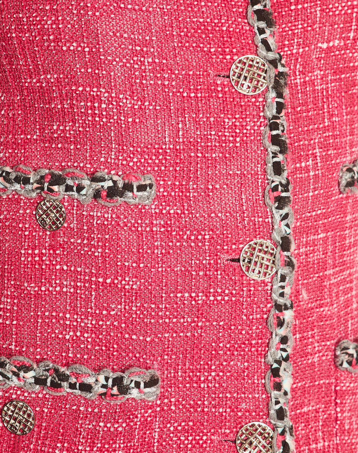 Chanel Pink and Grey Braided Trim Tweed Jacket with CC Logo Button Detailing Size FR 36 (UK 8)