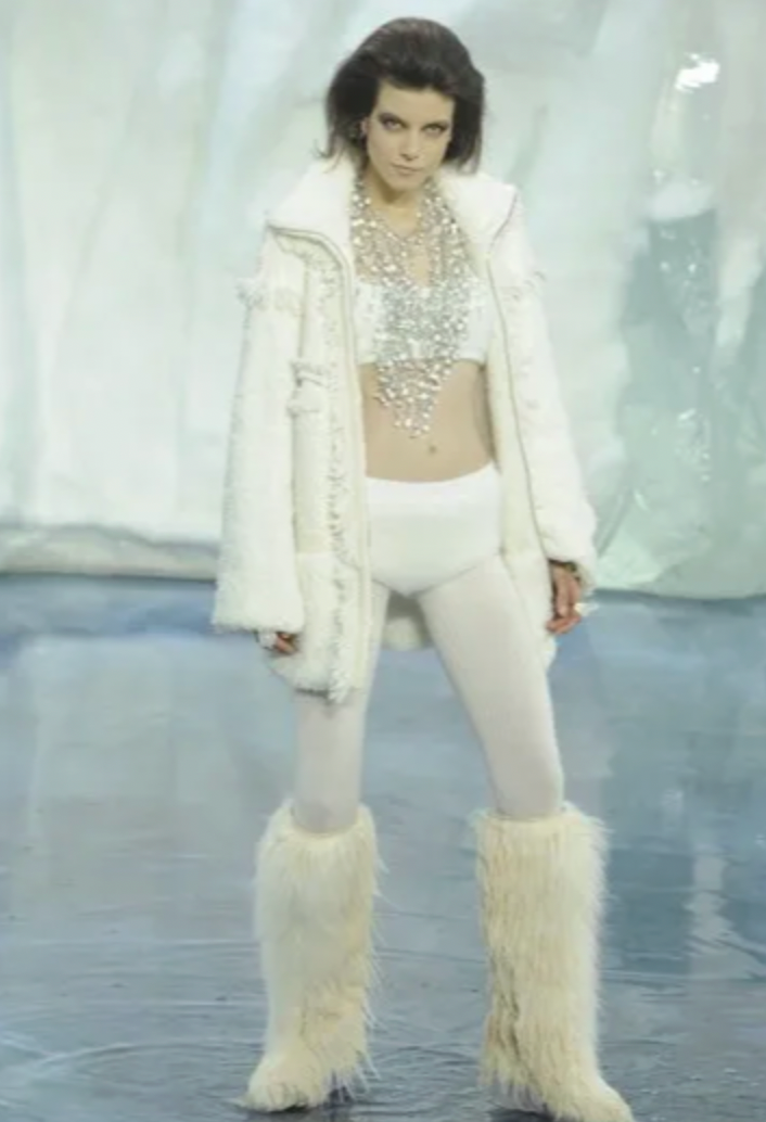 Chanel Fall 2010 White Textured Shearling Coat with Front Pockets and Silver CC Logo Zipper Detail Size FR 38 (UK 10)