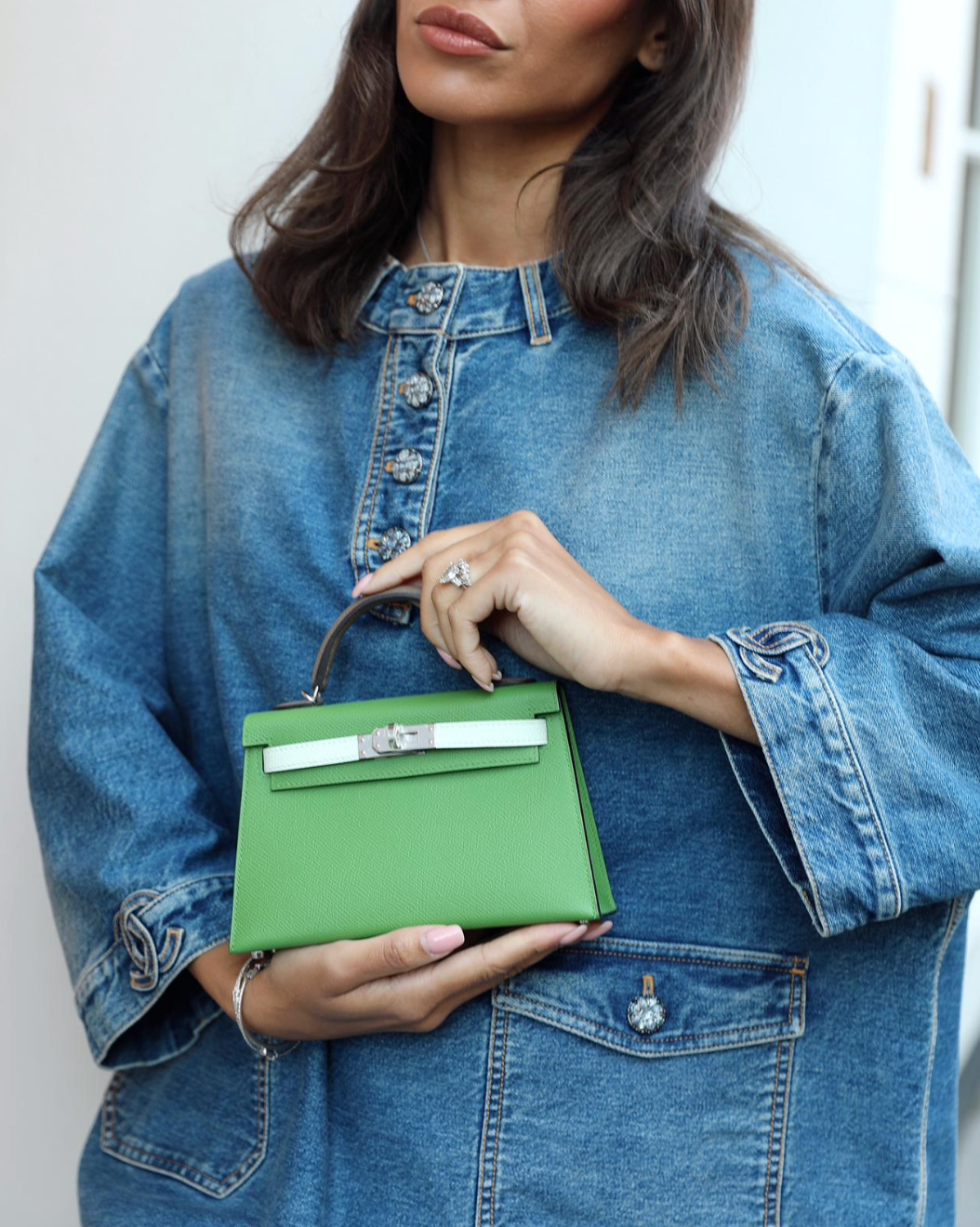 *RARE* Herm�s Mini Kelly II Tricolour 20cm Bag In Vert Yucca, Vert Fizz and Etoupe Epsom Leather with Palladium Hardware
