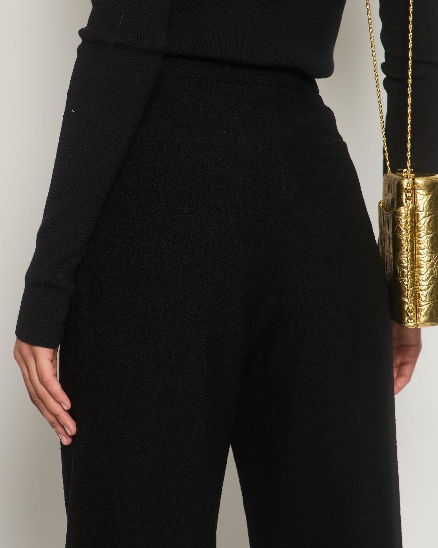 Chanel Black Tweed High-Waist Tro rs with Frayed Trim Detail FR 38 (UK 10)