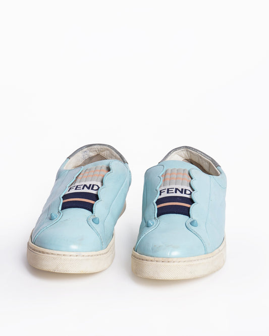 Fendi  Blue Leather Rockoko Slip On Sneakers