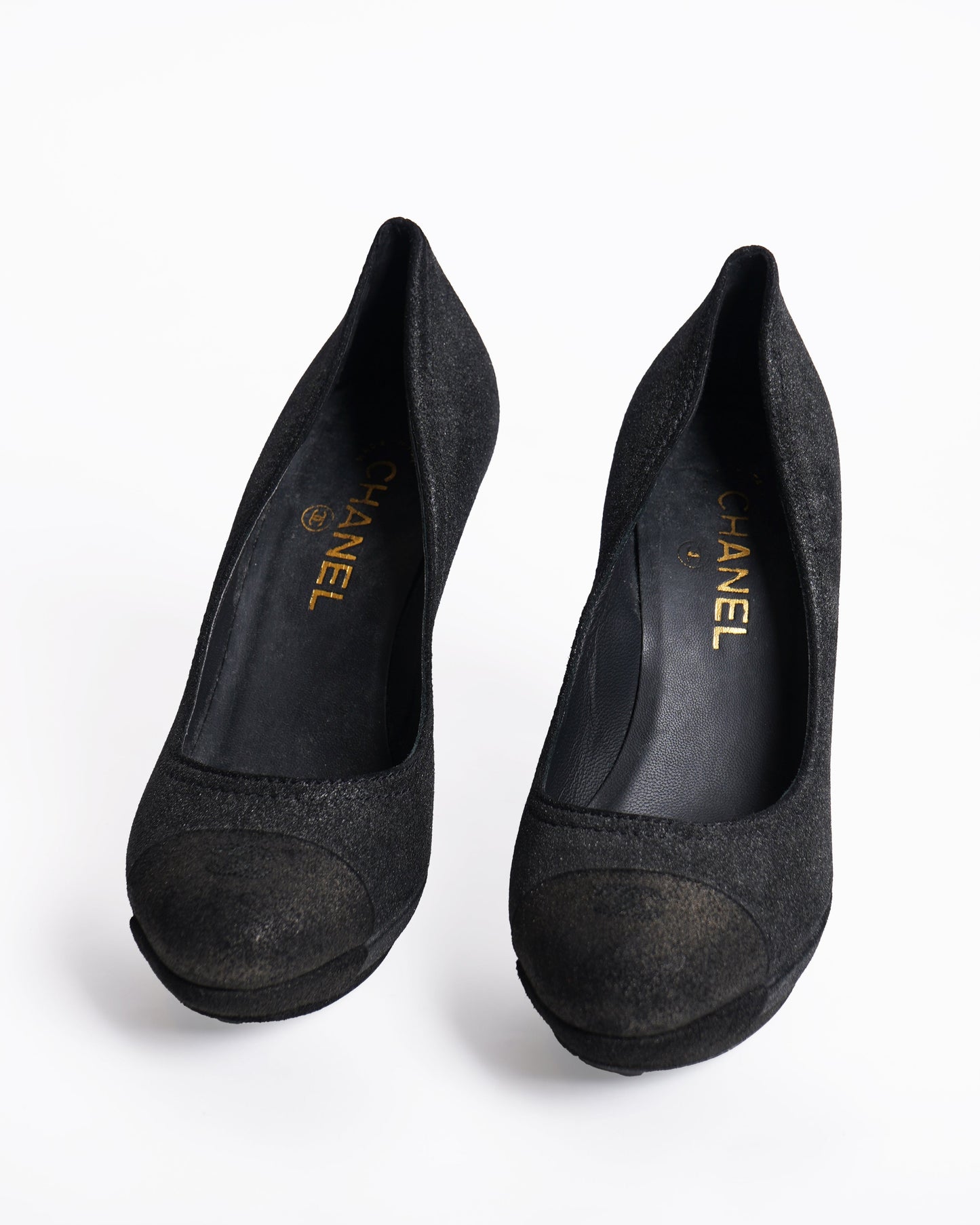 Chanel Leather Pumps In Black & Bronze