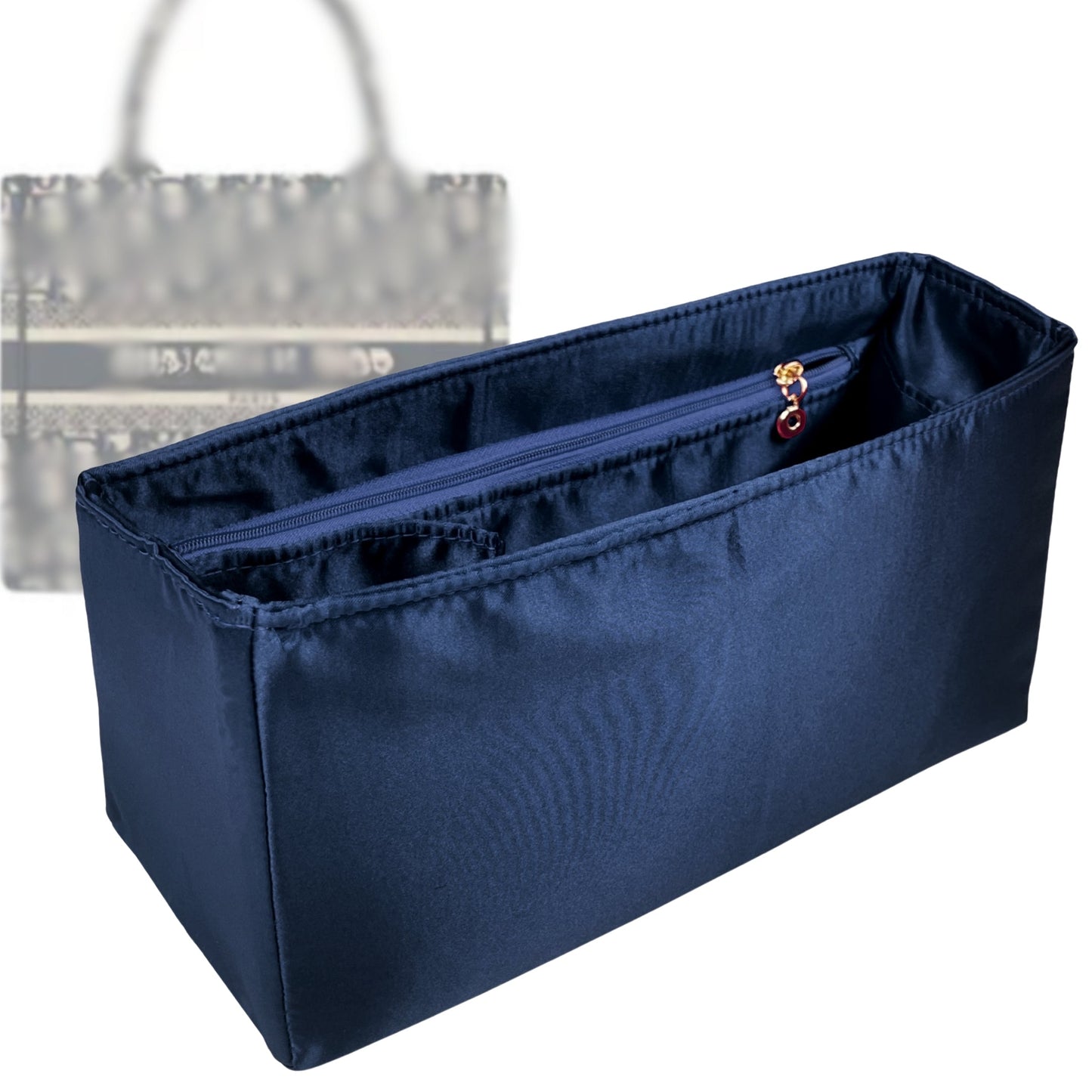 Organizer for [Book Tote Small, Dior] Bag Insert (Silk, Full-width Zip and Open Pocket)