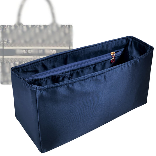 Organizer for [Book Tote Small, Dior] Bag Insert (Silk, Full-width Zip and Open Pocket)