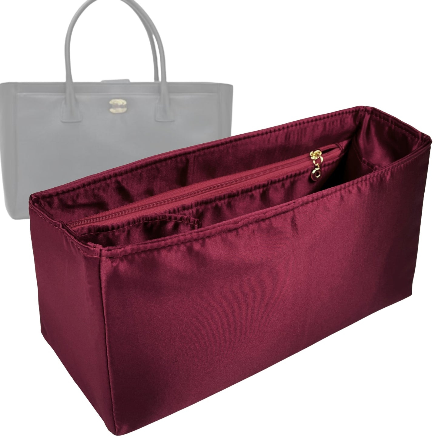 Organizer for [Cerf Small, Chanel] Bag Insert (Silk, Full-width Zip and Open Pocket)