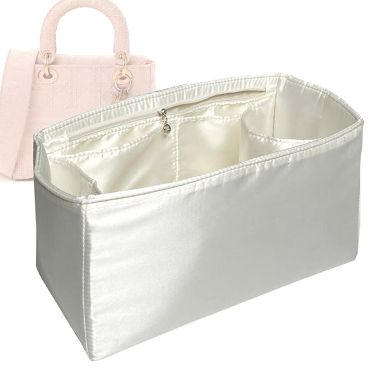 Organizer for [Medium Lady D-Lite Bag, Dior] Bag Insert (Silk, Full-width Zip and Open Pocket)