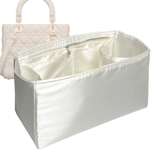 Organizer for [Lady Dior Large, Dior] Bag Insert (Silk, Full-width Zip and Open Pocket)