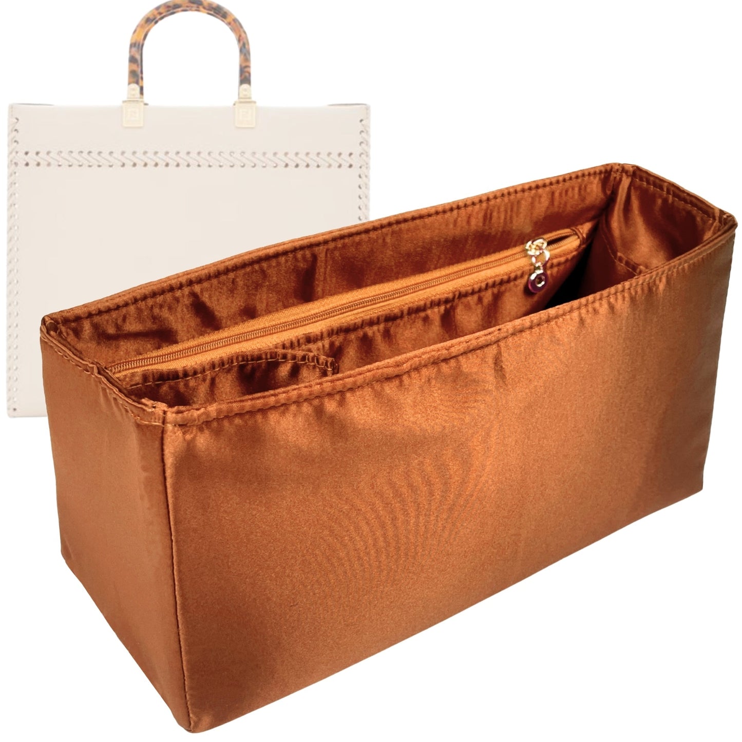 Organizer for [Sunshine Medium, Fendi] Bag Insert (Silk, Full-width Zip and Open Pocket)