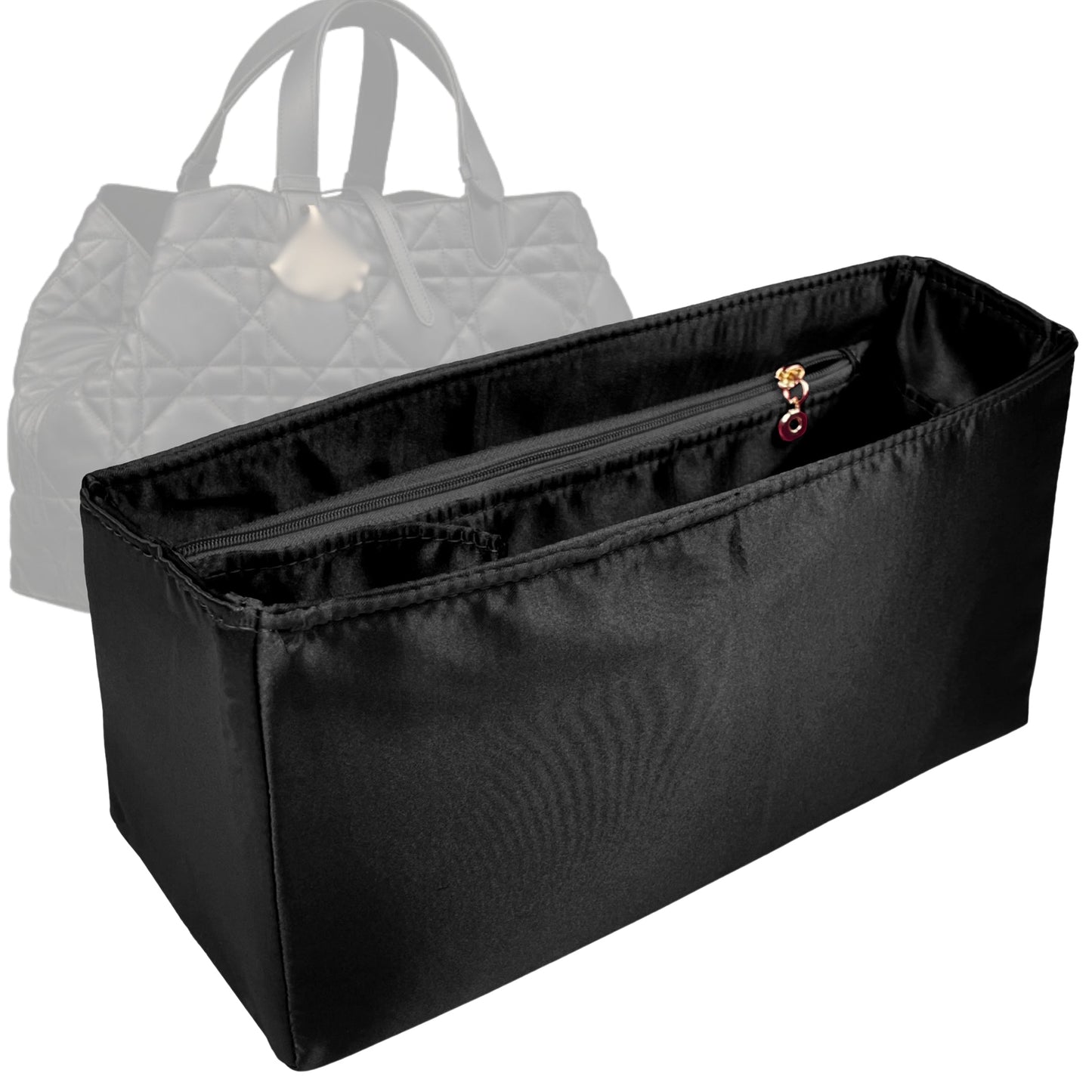Organizer for [Large Toujours Bag, Dior] Bag Insert (Silk, Full-width Zip and Open Pocket)