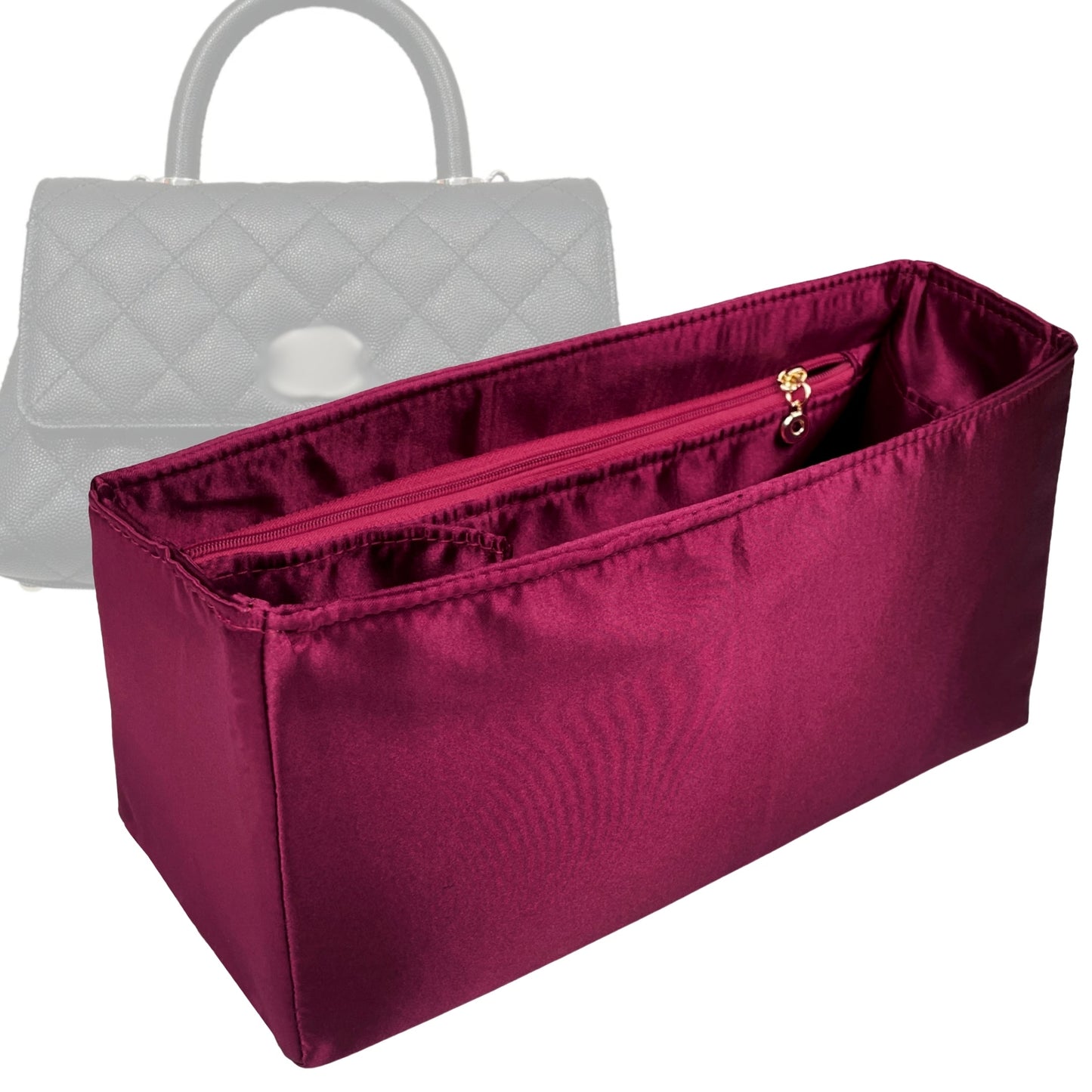 Organizer for [Coco Large, Chanel] Bag Insert (Silk, Trapezoid Shape with Zip Pocket)