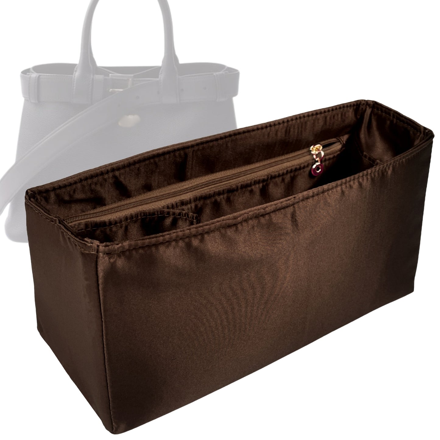 Organizer for [Medium Buckle leather handbag with belt, Prada] Bag Insert (Silk, Trapezoid Shape with Zip Pocket)
