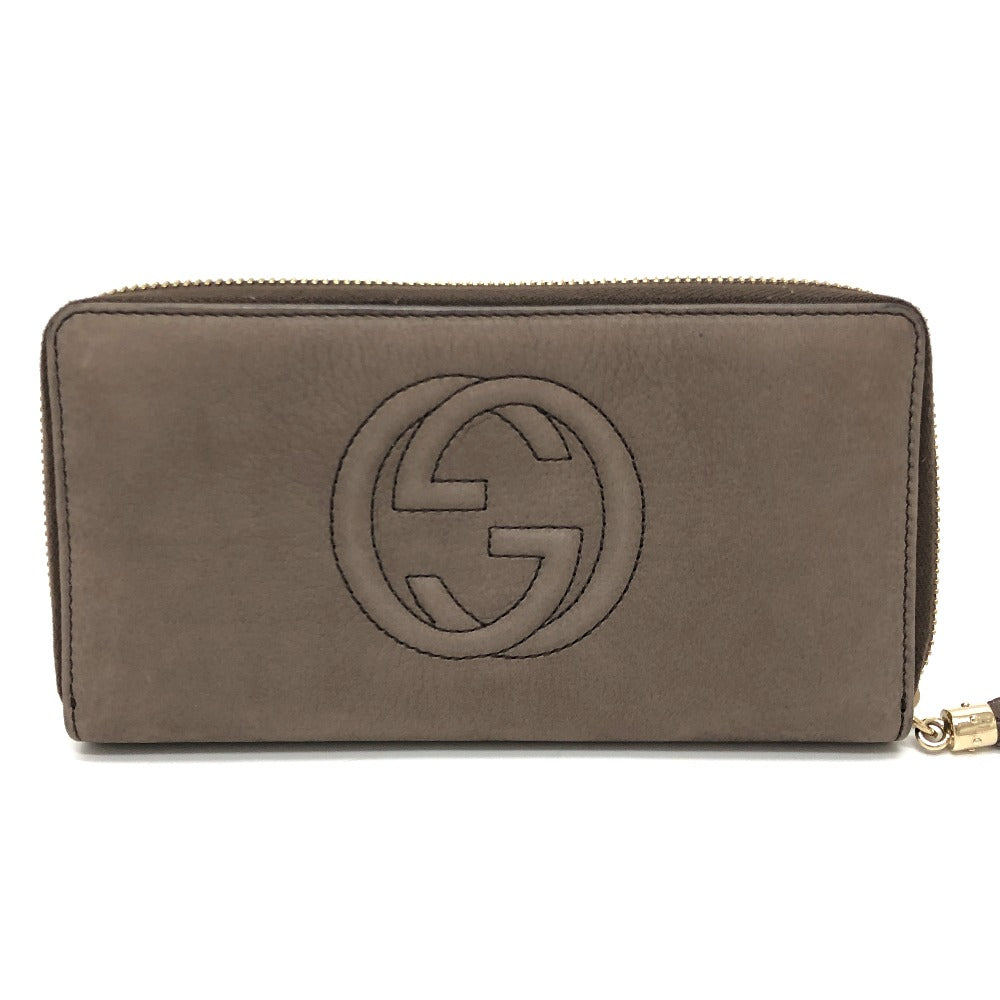 GUCCI Long Wallet Purse 308004 Nubuck Brown Interlocking G mens