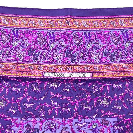 HERMES scarf silk purple CHASSE EN INDE