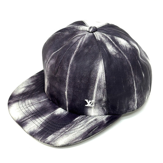 LOUIS VUITTON cap MP2334 leather Gray x white Newsboy cap and tie Diquill 1.0