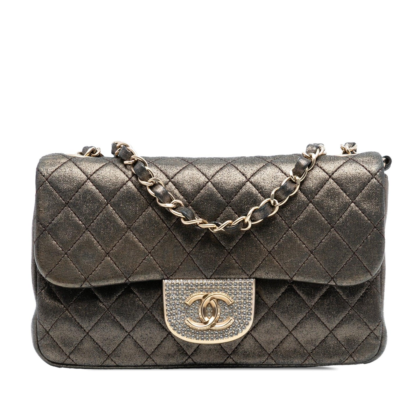 Brown Chanel Small Metallic Iridescent Pearl CC Crystal Single Flap Bag