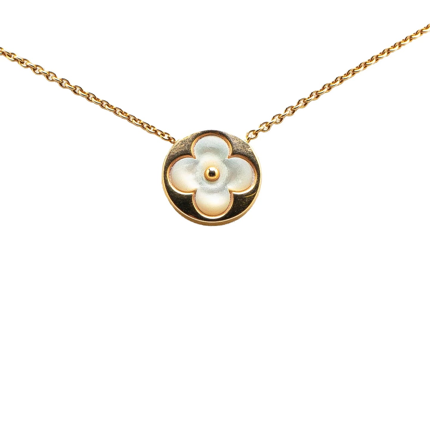 Gold Louis Vuitton 18K Yellow Gold and Mother of Pearl Monogram Color Blossom Sun Necklace