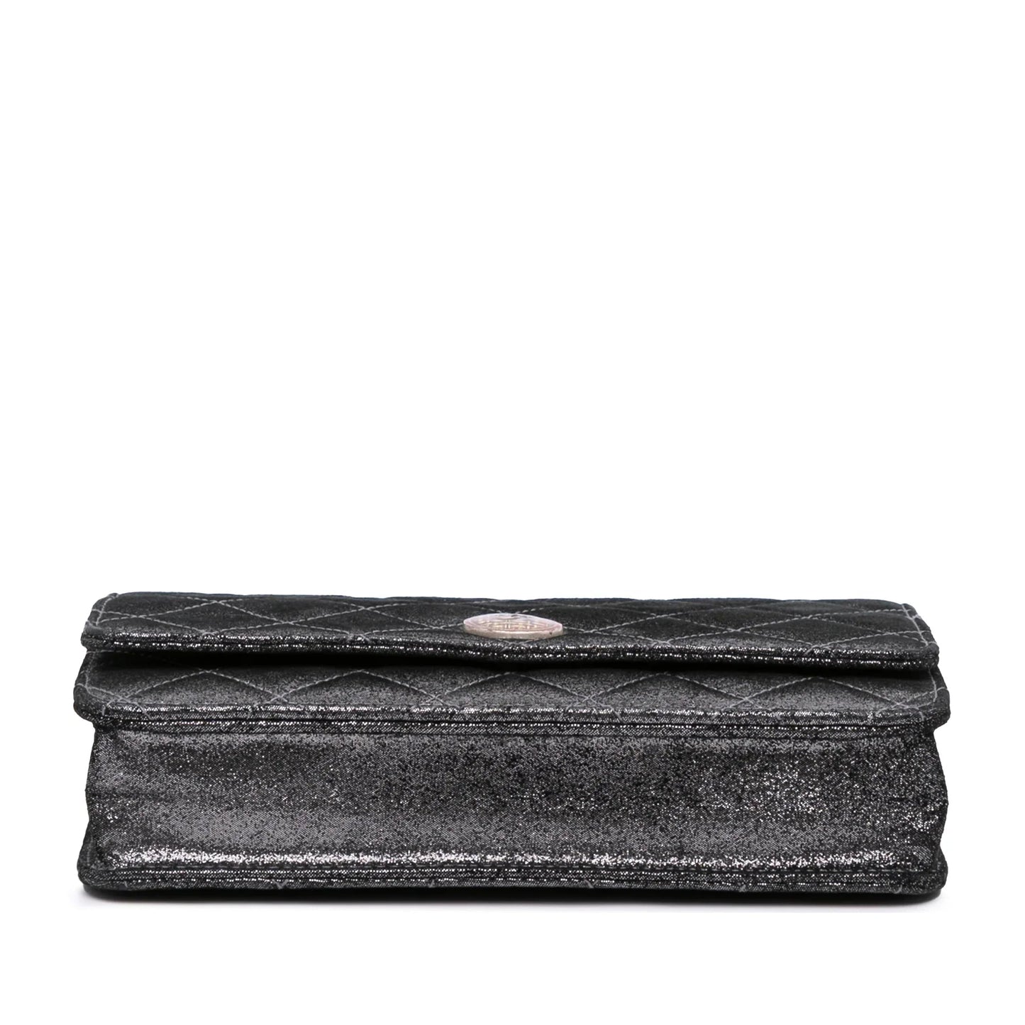 Silver Chanel Quilted Iridescent Lambskin Tartan Button Wallet On Chain Crossbody Bag