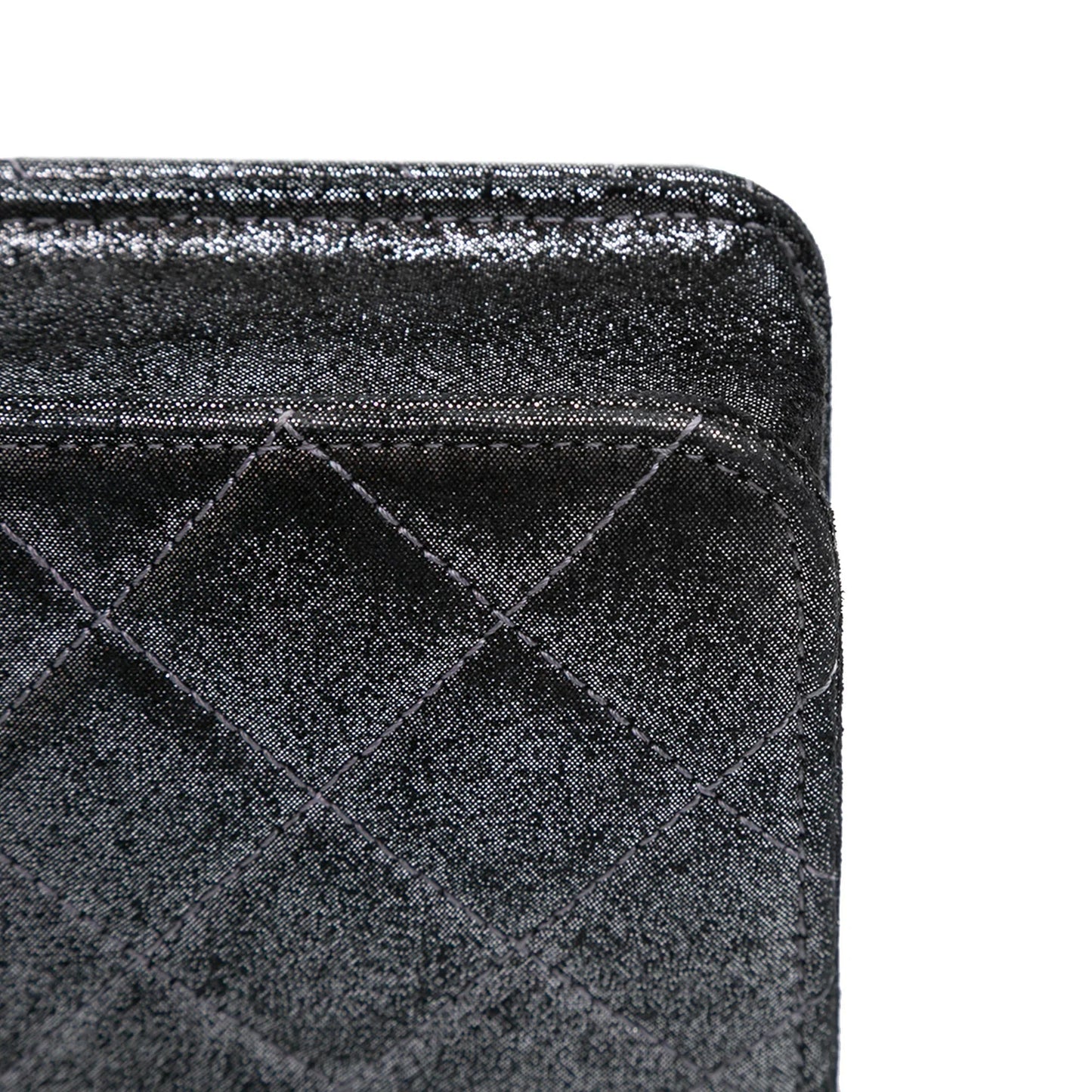 Silver Chanel Quilted Iridescent Lambskin Tartan Button Wallet On Chain Crossbody Bag