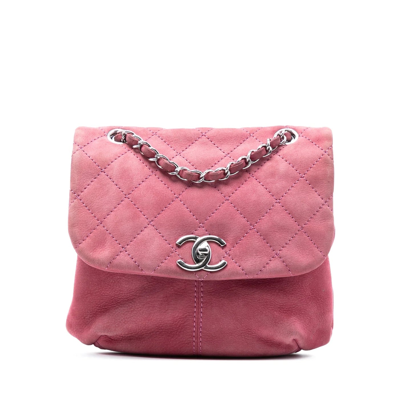 Pink Chanel Mini Quilted Nubuck Trianon Messenger Flap Crossbody Bag