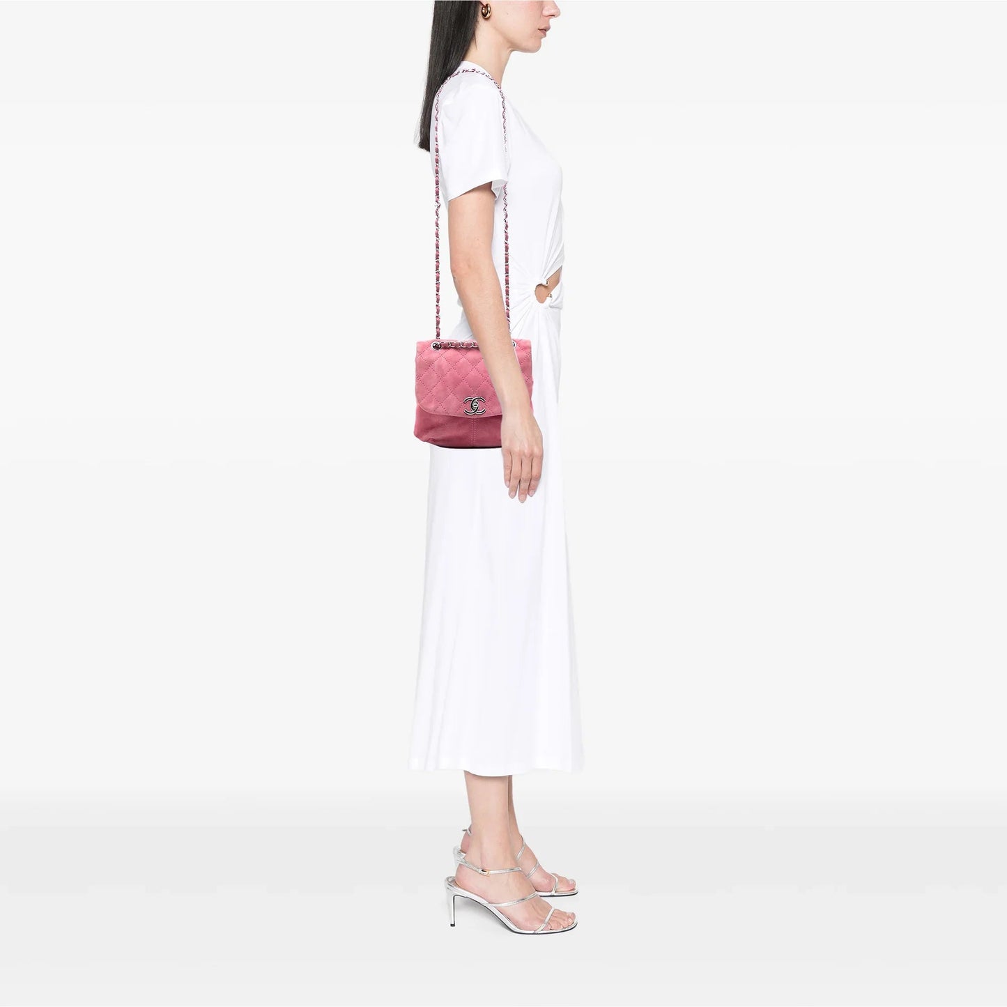 Pink Chanel Mini Quilted Nubuck Trianon Messenger Flap Crossbody Bag