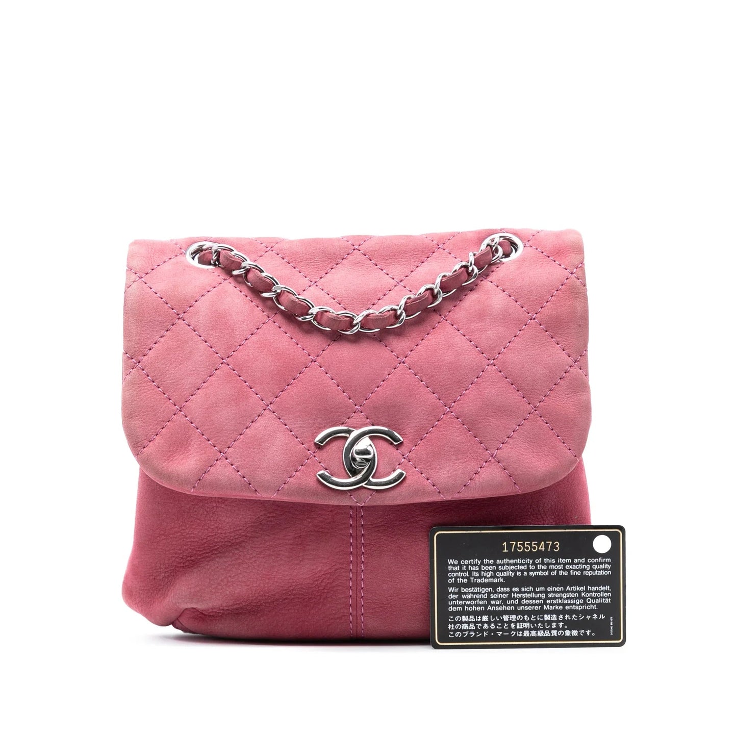 Pink Chanel Mini Quilted Nubuck Trianon Messenger Flap Crossbody Bag