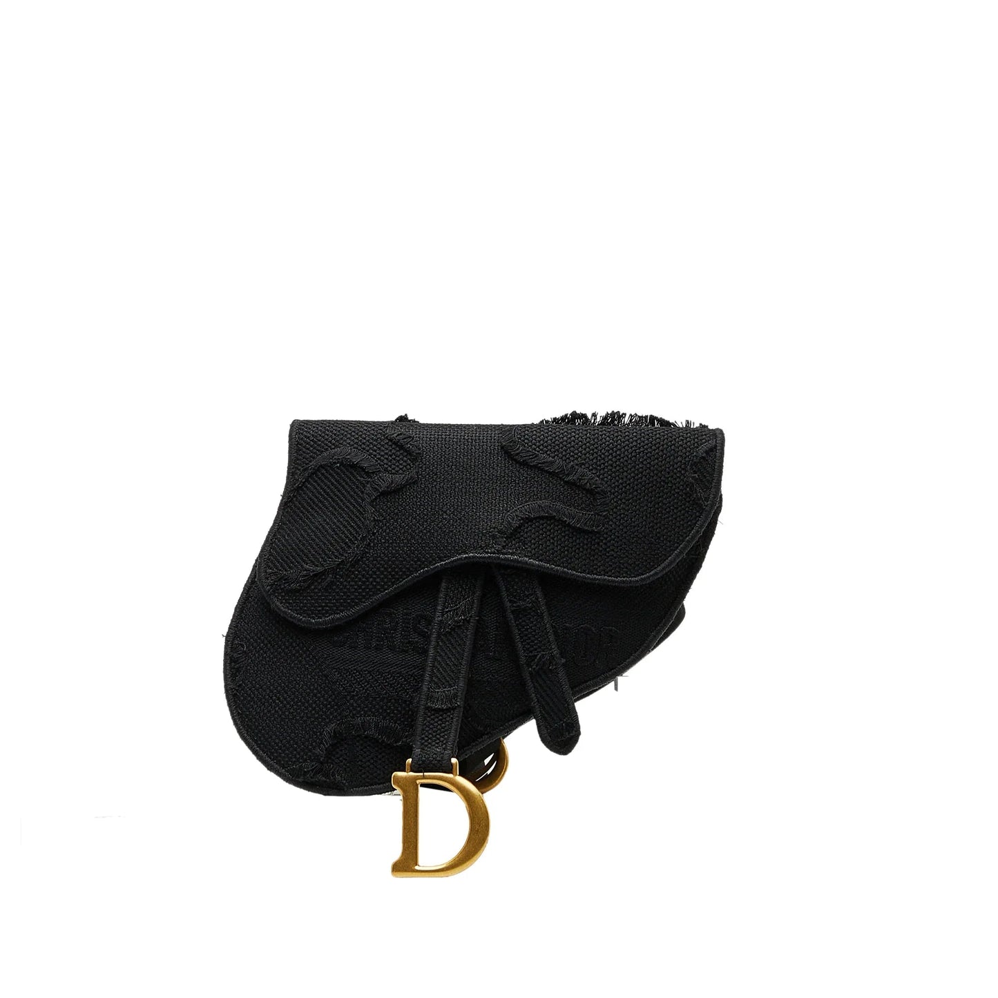 Black Dior Embroidered Canvas Camouflage Saddle Belt Bag